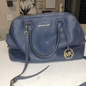 Michael Kors Navy Blue Saffiano Leather Satchel W Crossbody Strap Chic Classic
